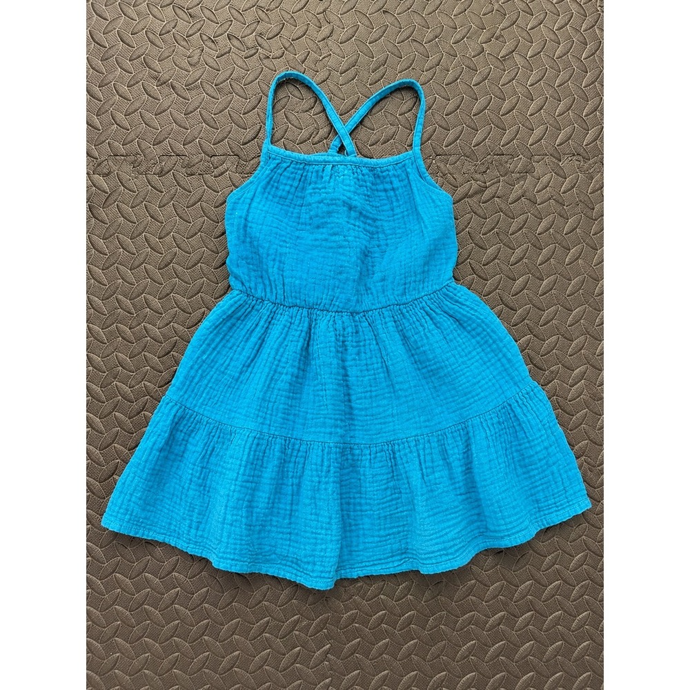 Cat & Jack Toddler Girls 3T Blue Double Gauze Tiered Cross Back Sun Dress